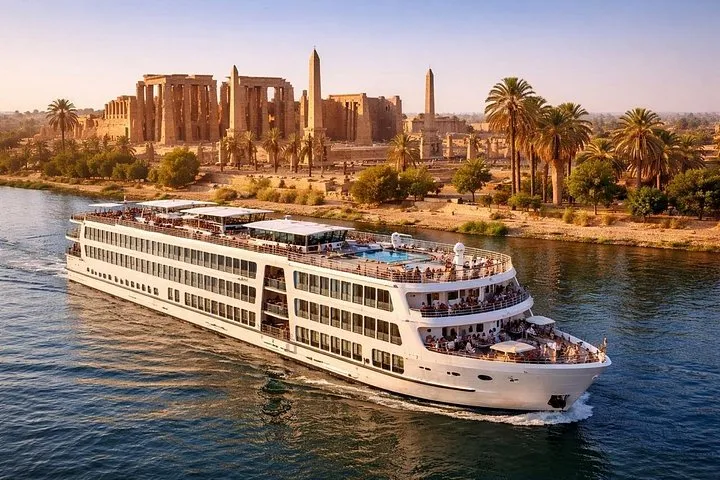 Sun deck and pool aboard a 5-star ship on a 5-day Nile river cruise from Luxor to Aswan